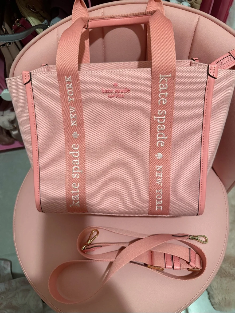 Kate Spade Pink Canvas Logo Strap Tote with Removable Crossbody